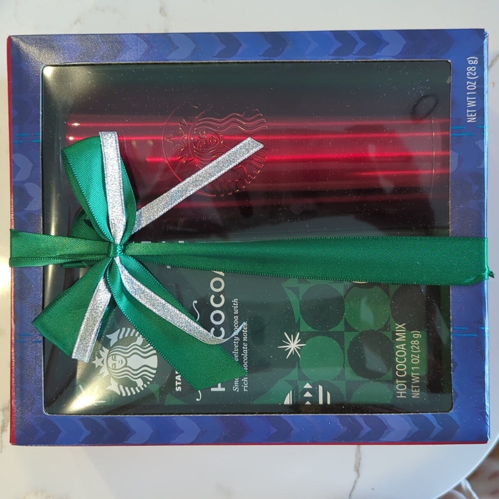 Starbucks red stainless steel tumbler + hot chocolate gift set